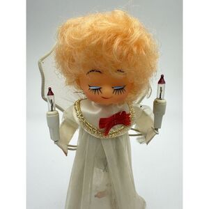 Christmas Angel Tree Topper Vtg MCM White Tulle Dress &‎ Wings Lights Kitsch